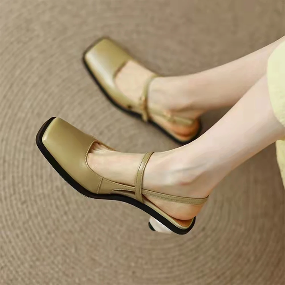 

Лидер продаж, женские сандалии 2025 года, модные роскошные женские элегантные туфли из овчины из натуральной кожи с квадратным носком на высоком каблуке, качественная женская обувь ручной работы