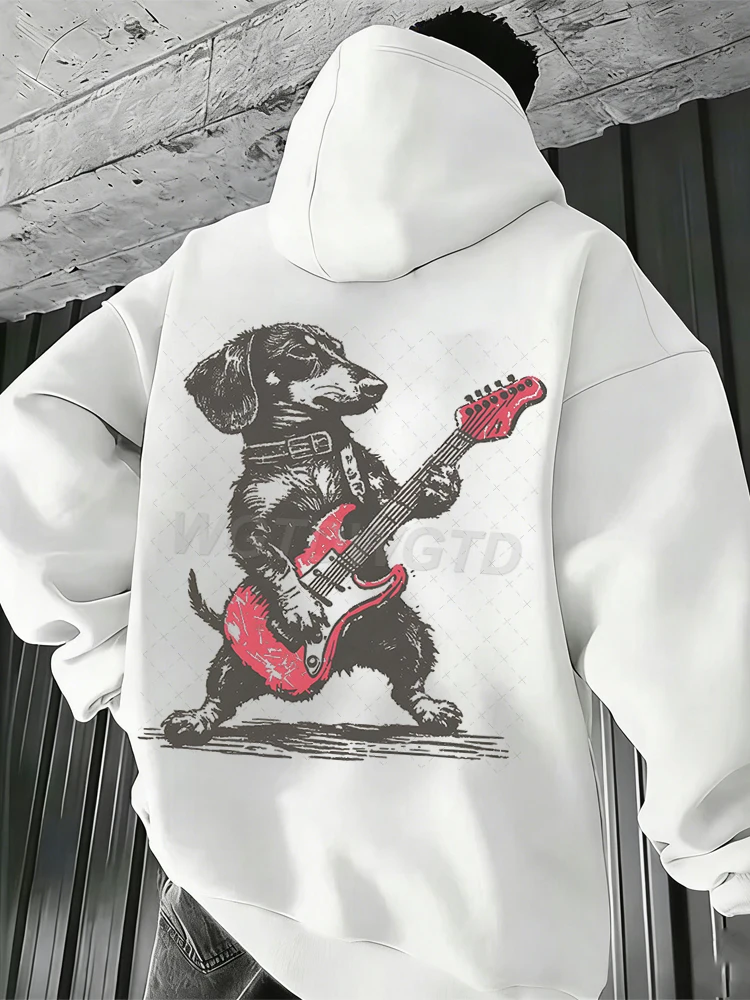 

Худи с принтом собаки и гитары в стиле хип-хоп, модная толстовка с мультяшным рисунком для взрослых, повседневная толстовка с длинным рукавом для женщин и мужчин на весну-осень