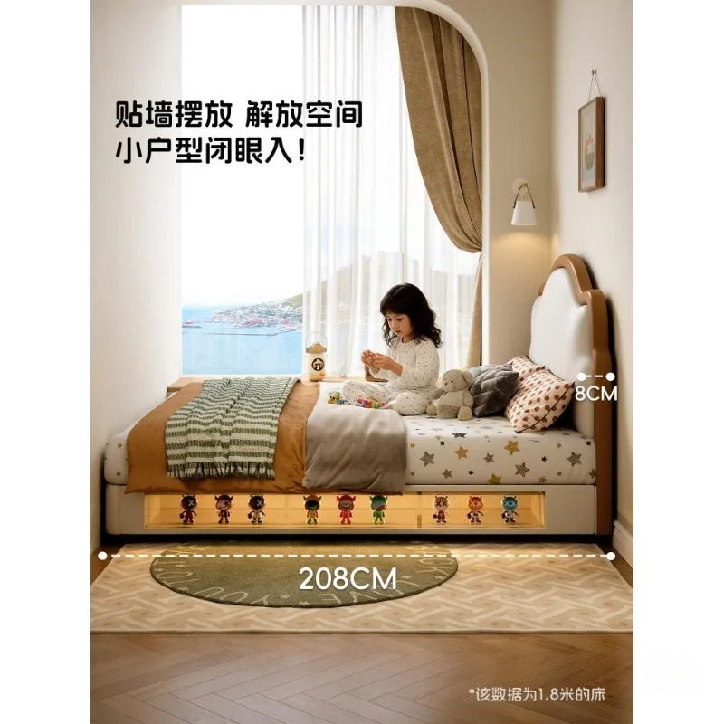 Bed boy bedroom bed girl household 1.5 meters thin bedside storage bed with display cabinet