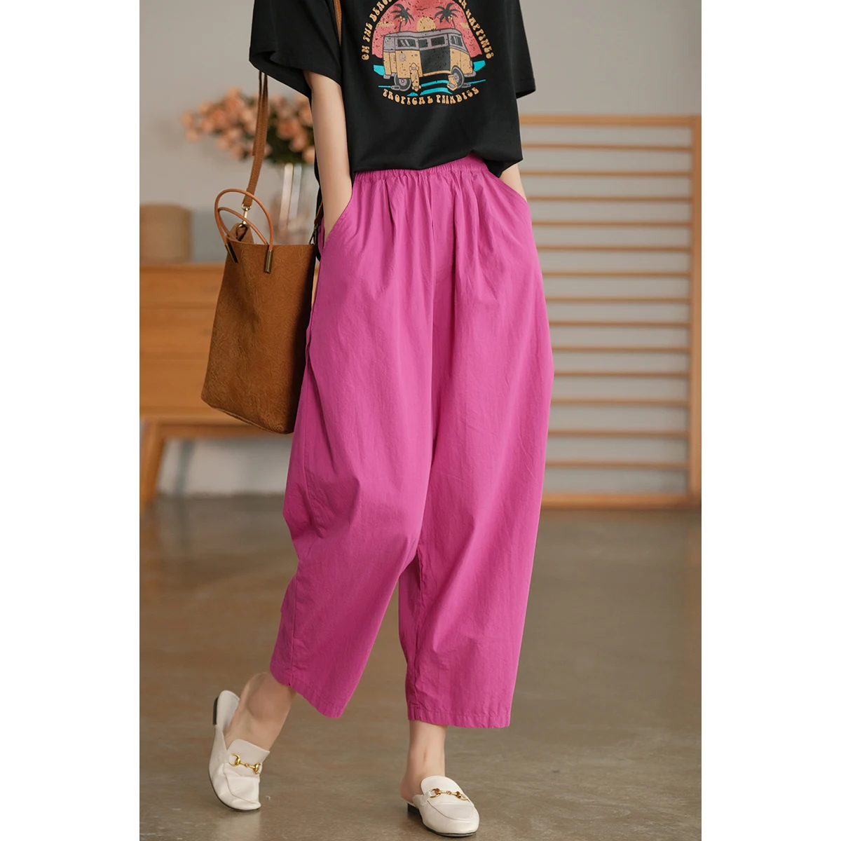 Summer Literary Style Cotton Trousers For Women Clothing Simple Solid Color Casual Loose All-Match Daily Breathable Harem Pants