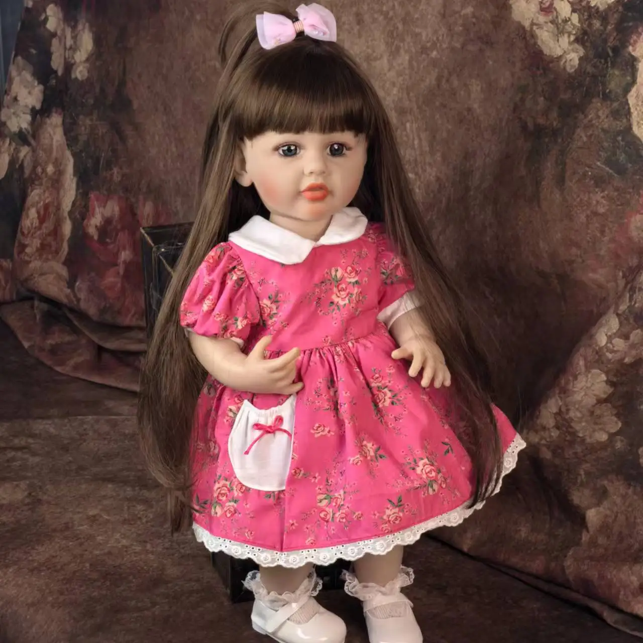 KEIUMI Reborn Baby Doll Realistic 55 cm Full Silicone Vinyl Body Long Brown Hair Reborn Doll Kids Playmates DIY Toy