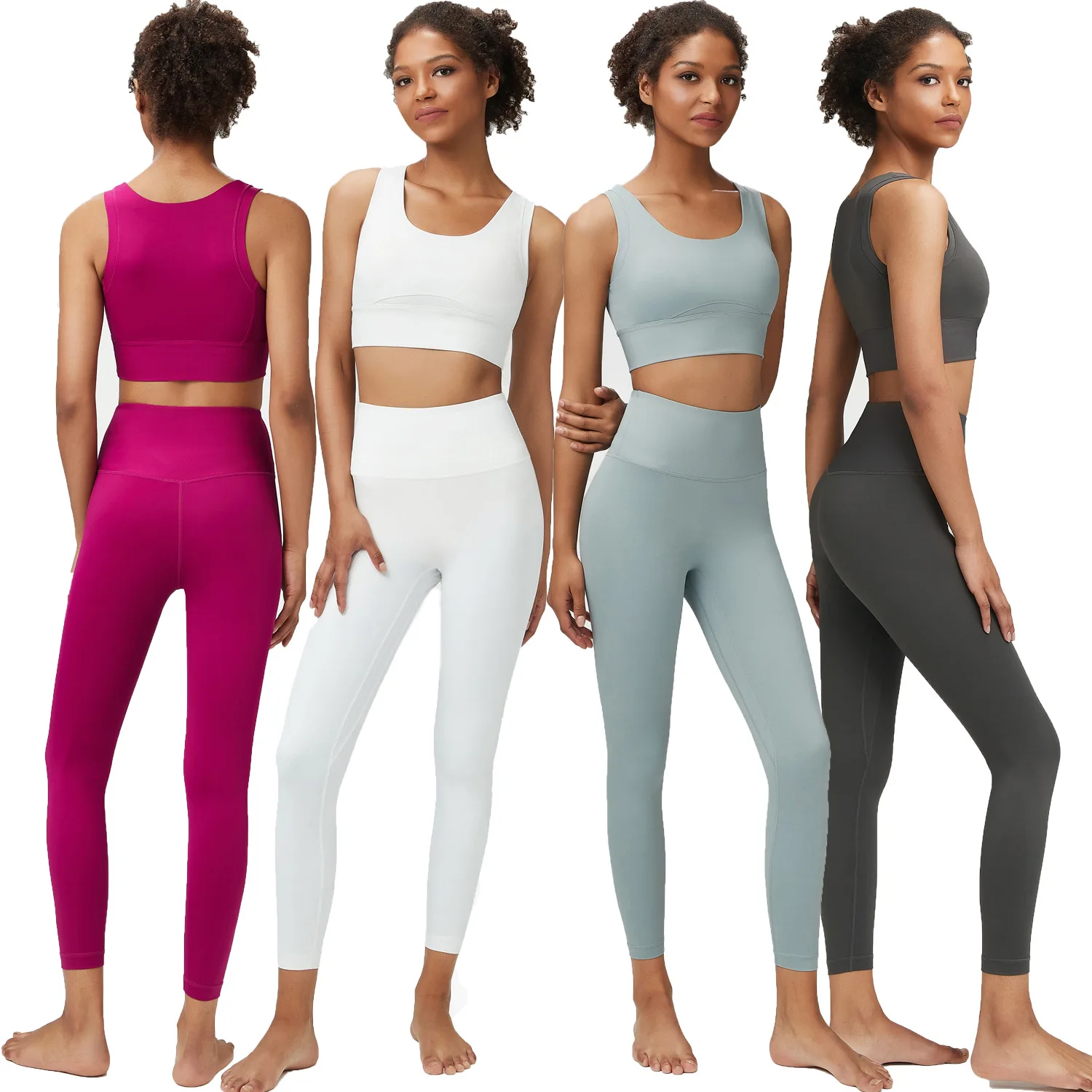 

Withered European And American Fashion Blogger Yoga Suit Women's Tank Short Tops High Waist Lengthened Pants Sports Fitness Suit