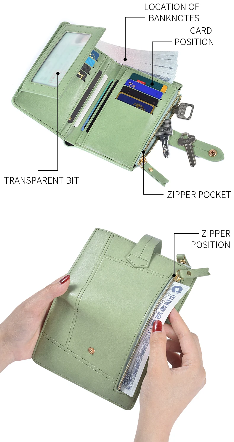 Neue Geldbörse Damen Europa Und Amerika Hohe Qualität PU Leder Kurze Falten Geldbörse Vertikale Doppel-reißverschluss Mode frauen Brieftasche – Detail 7