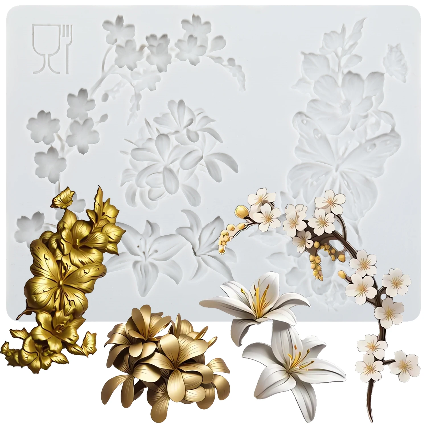 Embossed Flower Silicone Molds Butterfly Lily Fondant Cake Decorating Tools Cupcake Topper Chocolate Candy Resin Mold