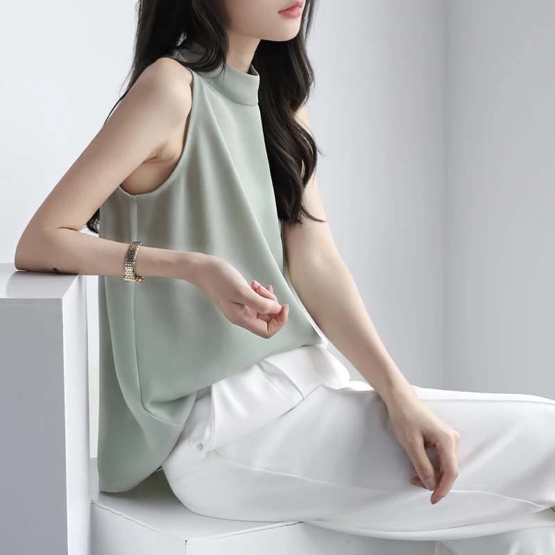 Shoulder-Reducing Strap Vest Women's Summer Outdoor Wear Sleeveless Top  Knot Commute Style Straight Tube Shape