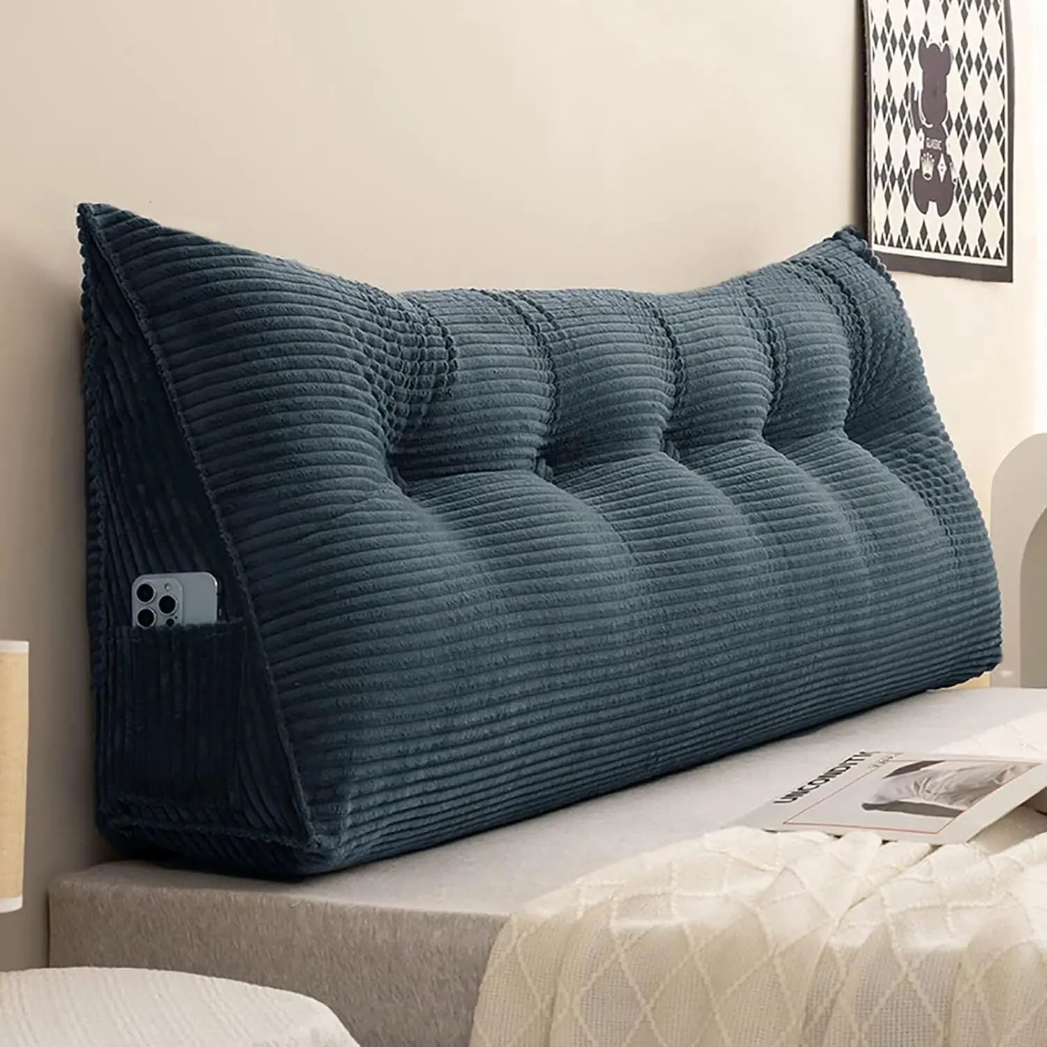 

Corduroy Wedge Pillow Triangular Headboard Wedge Backrest Positioning Support Bed Rest Reading Pillows Headboard Wedge Pillows