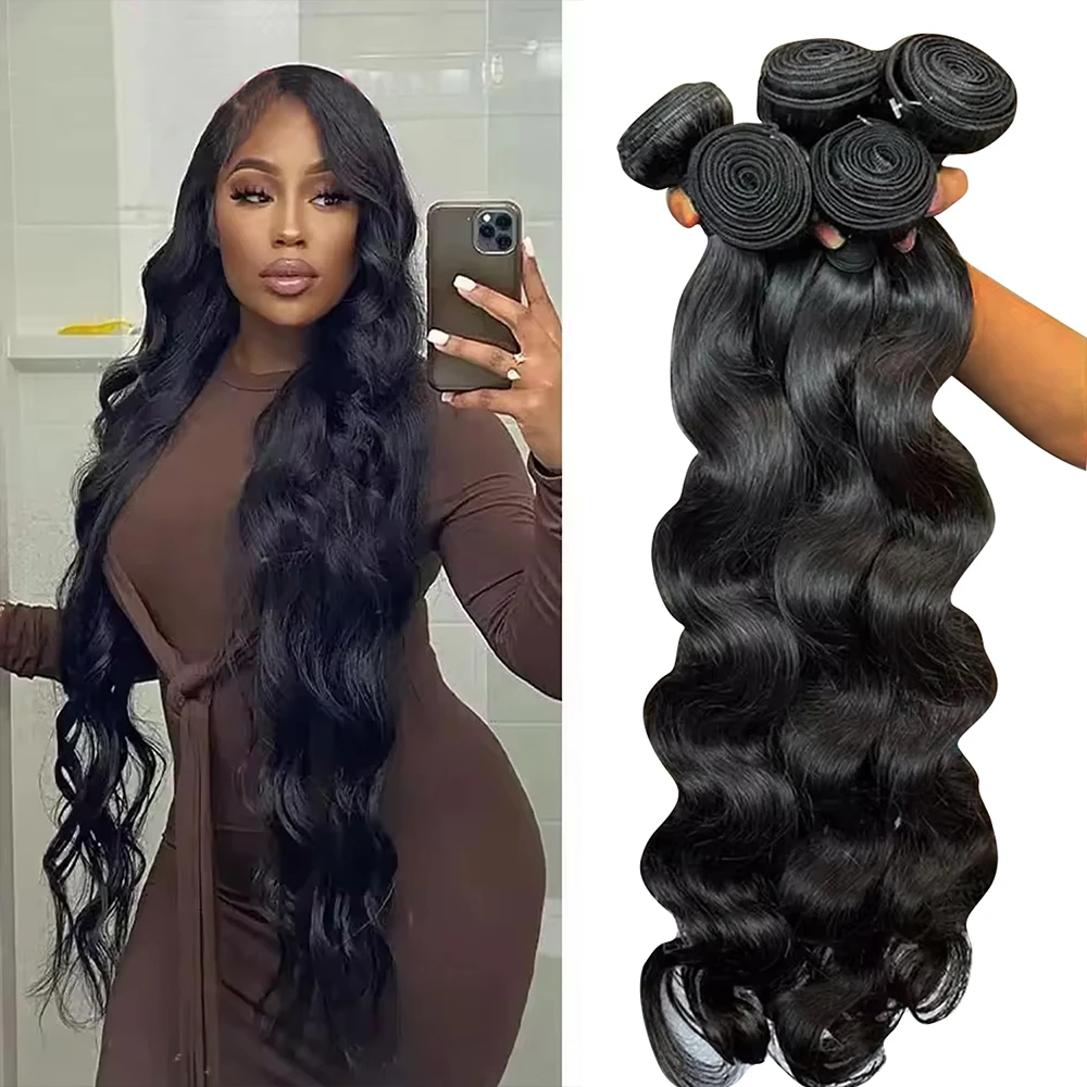 30 40inch Body Wave Bundles Human Remy Hair Weave Bundles Brazilian Weave Extension 3/4/5 Bundles Weft Natural Black For Women