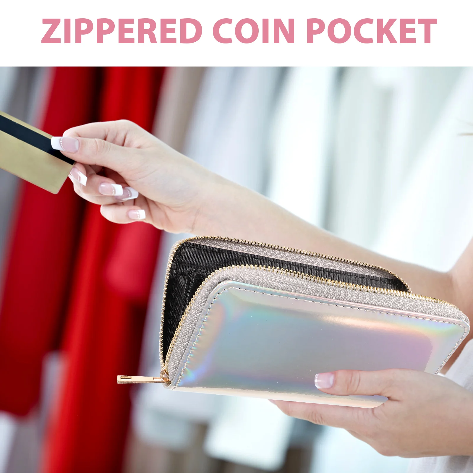 Carteira laser para mulheres iridescente pu moeda bolsa zíper grande capacidade saco de embreagem titular celular presente organizador aniversário