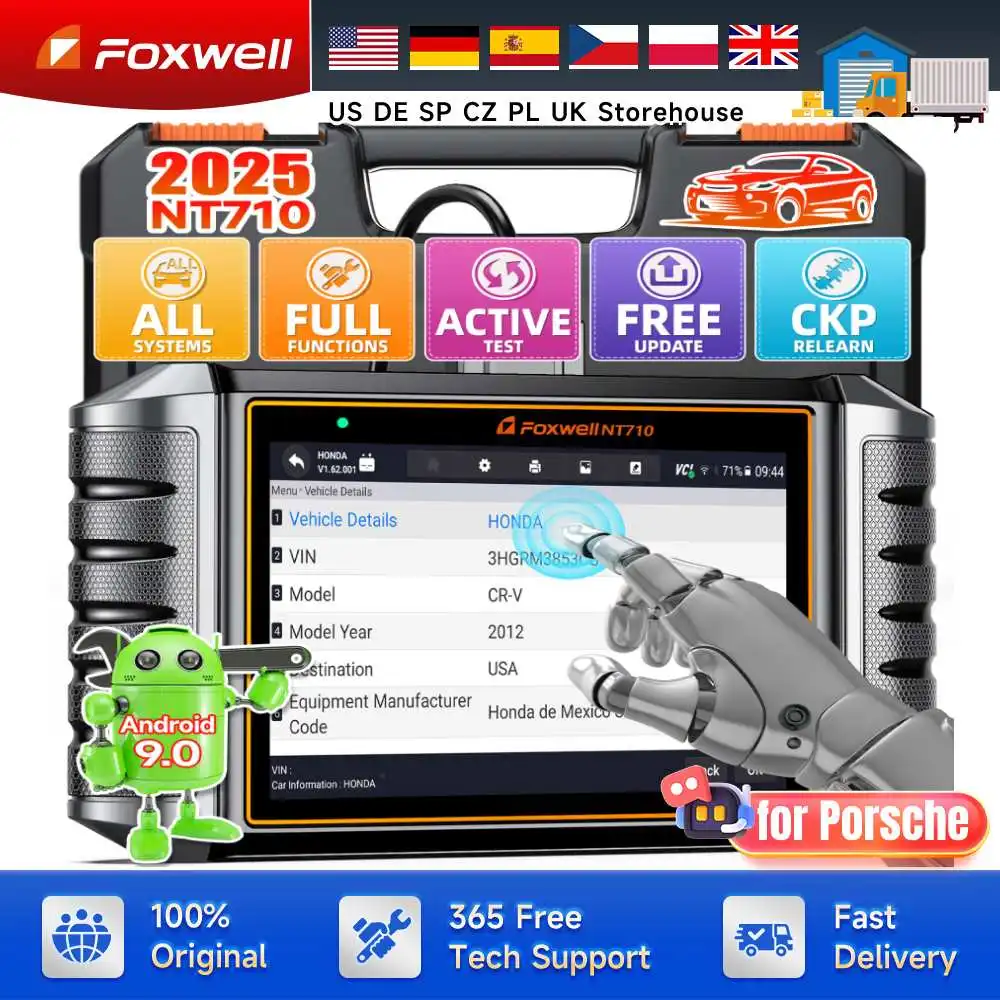 FOXWELL NT710 fit for Porsche OBD2 Diagnostic Scan Tool Full System Code Reader with Bi-Directional Active Test Injector Coding