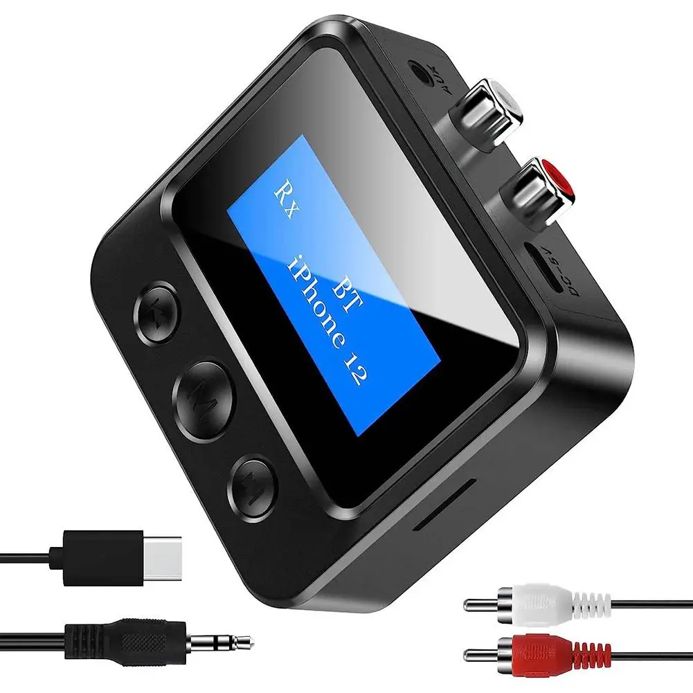 Transmisor Inalámbrico 2 en 1 con Bluetooth 5,0, receptor con pantalla LCD, tarjeta TF/RCA/3,5mm, salida auxiliar, adaptador de Audio para cine en casa