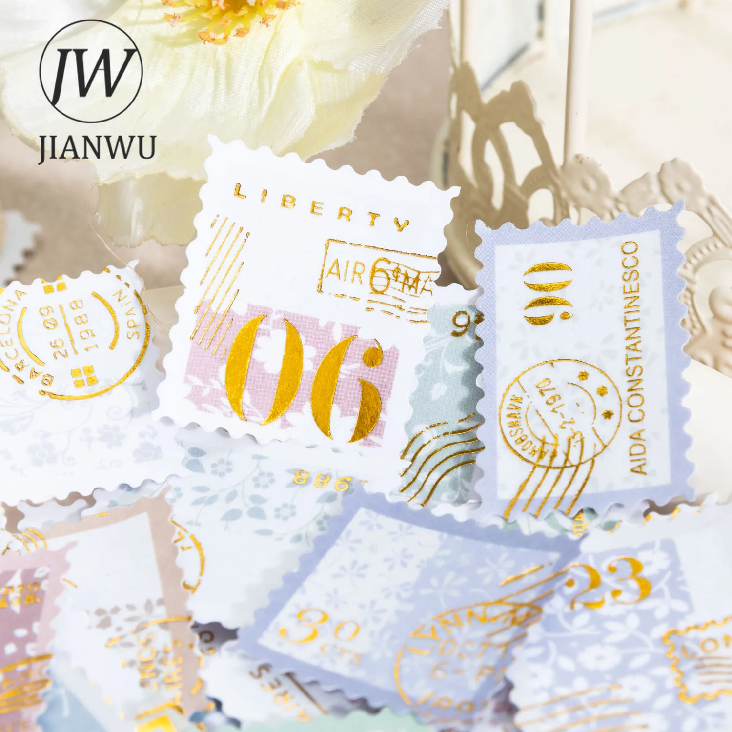 JIANWU Letter From The Garden Series Vintage Stamp Material Collage Sticker Creative DIY Journal Scrapbooking Stationery