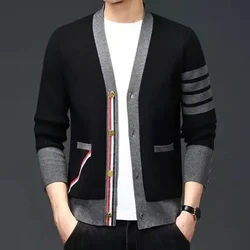 Men's knit cardigan autumn and winter new casual loose sweater coat men's handsome sweater clothes