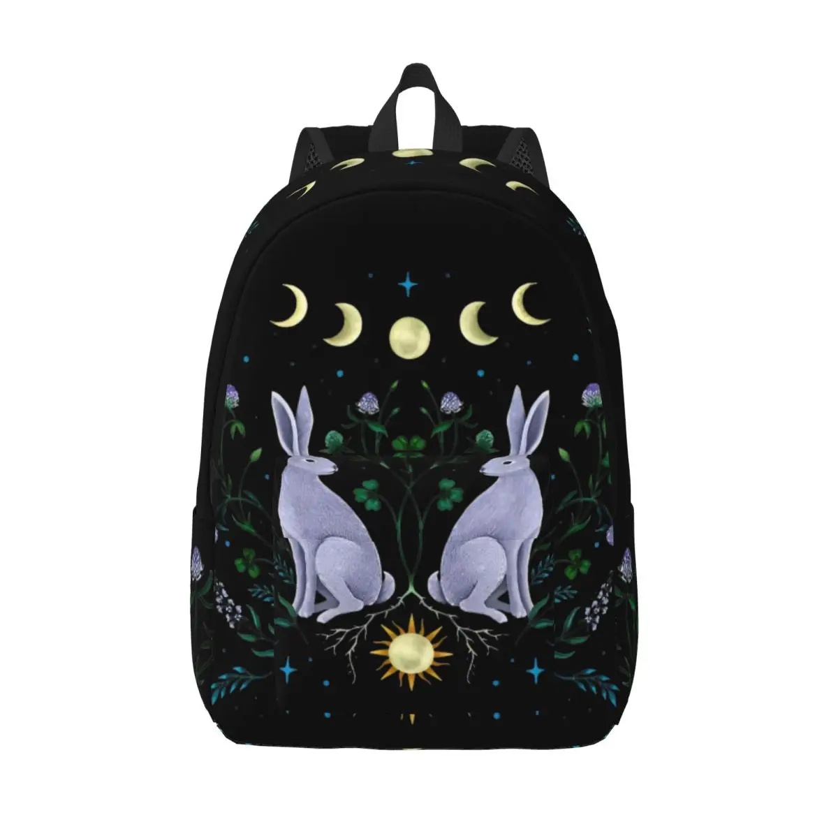 Moonlit Garden Year Of The Rabbit Fashion Backpack Gift School Work Moonlight Boho Floral Daypack Laptop Computer Canvas Bags