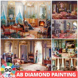 90 Colors AB Full Mosaic European Classical Indoor Landscape 5D Diamond Painting Embroidery House Creative Hobbies Decor Art