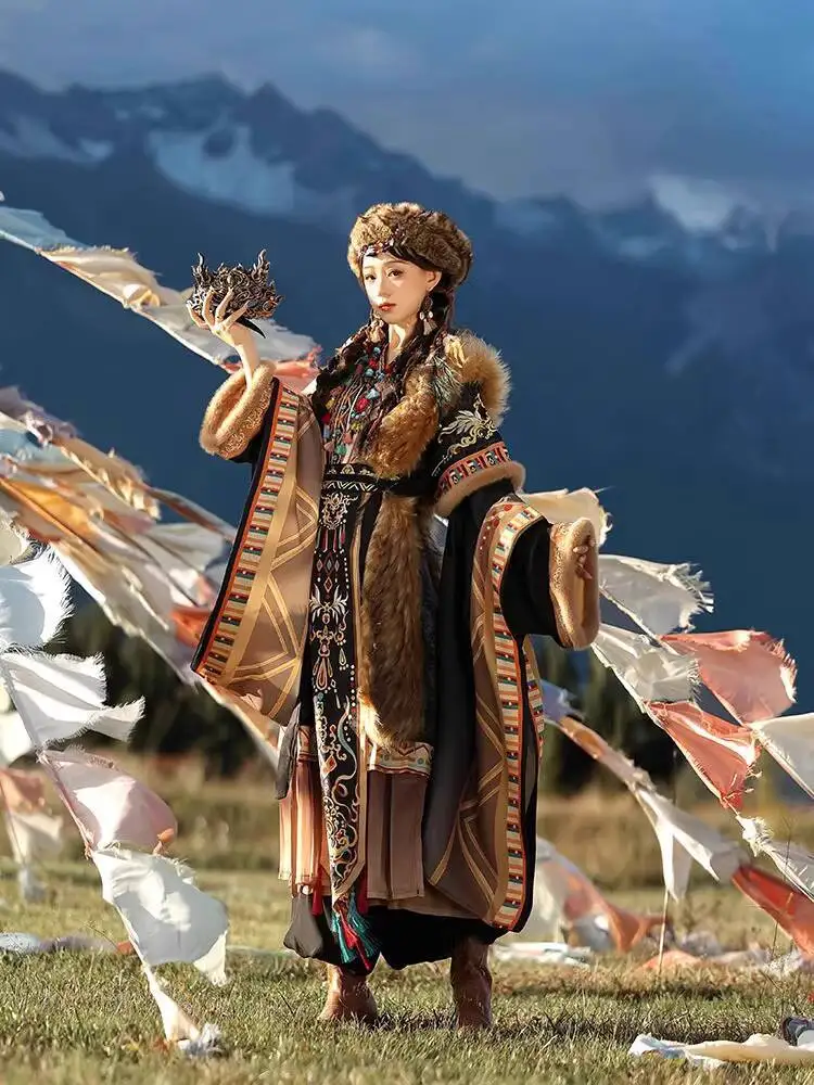 

Travel Photography Series Tibetan Robe National Costume Ethnic Costume cosplay party Ethnic Tibetan Style Embroidered Clothing