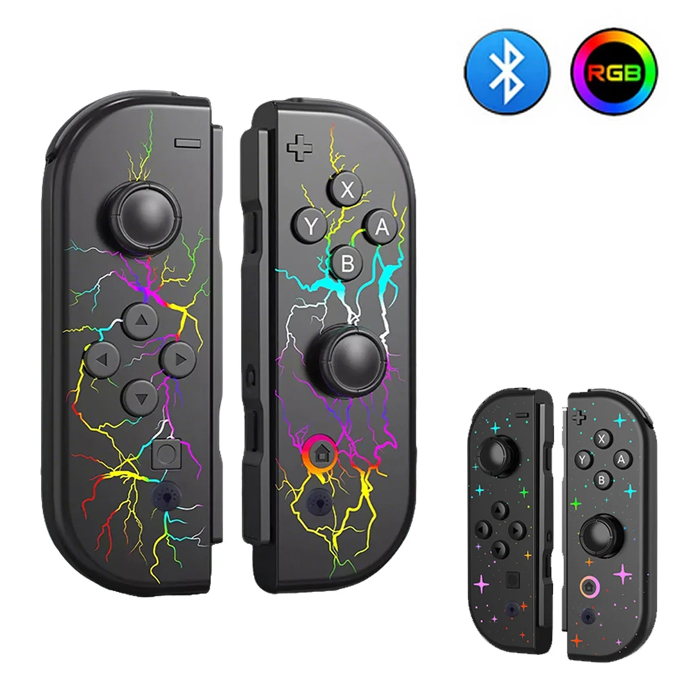 Controlador JoyCon con efecto RGB Lightning & Stars, Joypad inalámbrico para Nintendo Switch/Lite/Oled, Joystick de doble vibración