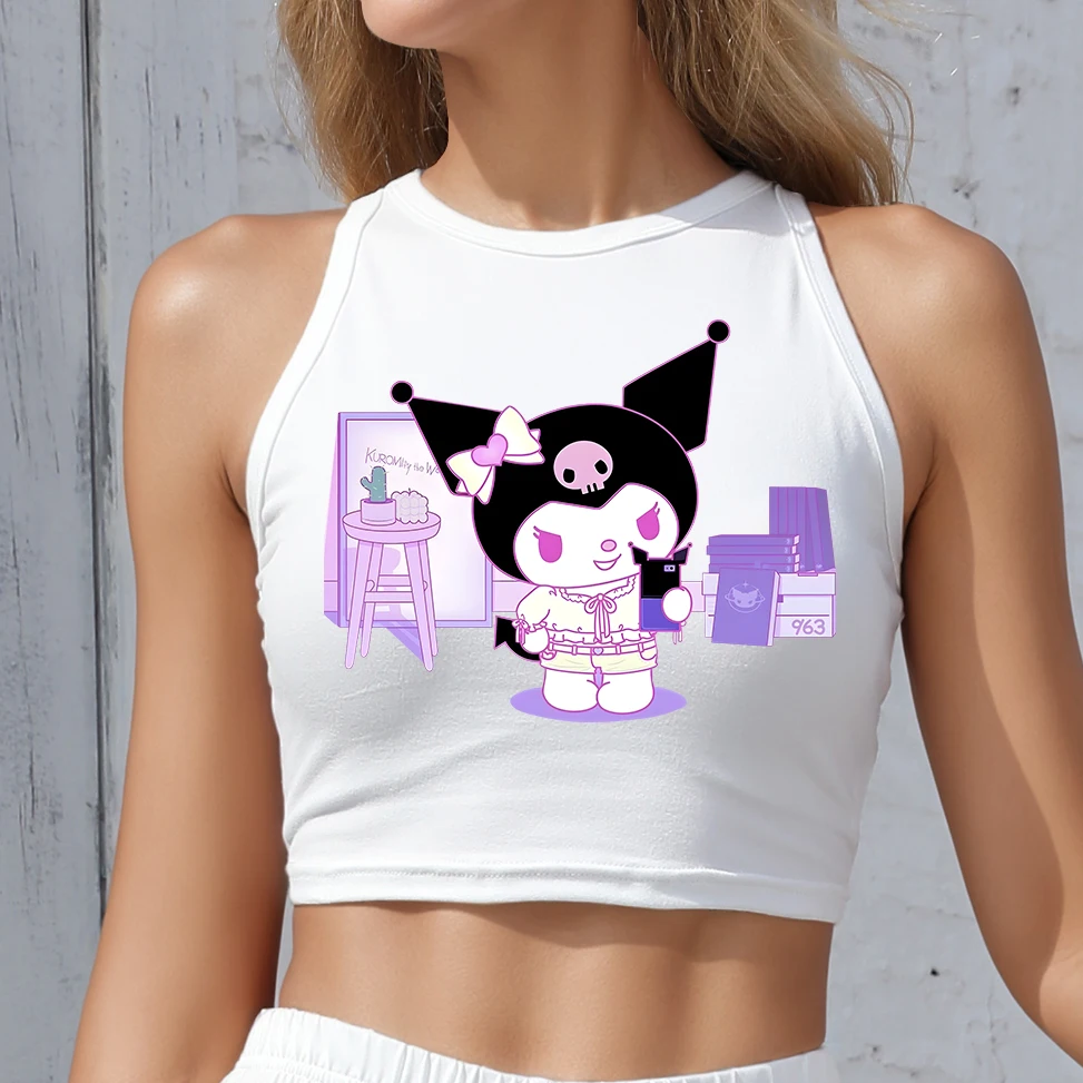 

WOMEN CLOTHES PARTY off shoulder crop top summer sleeveless KUROMI style TOPS WOMAN