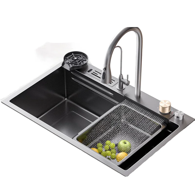 

Handmade Stainless Steel Kitchen Sink Single Bowl Pull-Out Tap Waterfall Dishwasher Basin Workstation Undermount Square One