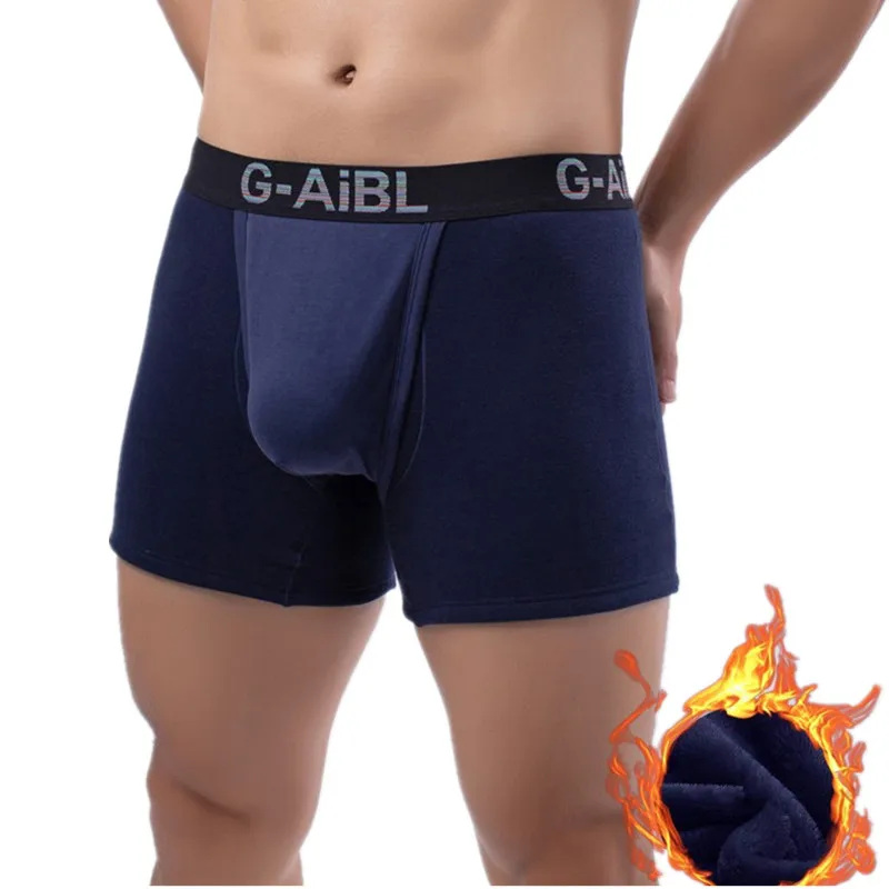 Men\'s Boxers Shorts Cotton Underwear Winter Warm Velvet Panties Man Breathable Bullet Separation U Convex Pouch Underpants Cueca