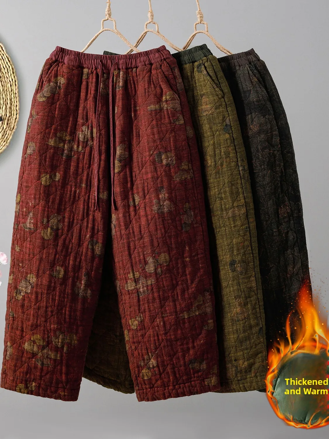 

Прямые хлопковые брюки с высокой талией, женские зимние теплые повседневные брюки больших размеров с модным принтом, удобные свободные брюки