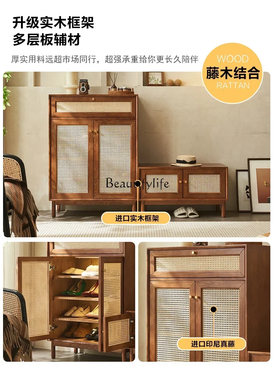 ls 27Nordic шкаф для обуви из цельного дерева японский шкафчик для хранения из ротанга, домашняя дверь