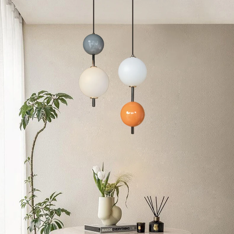 Colorful Ball LED Pendant Light White Glass