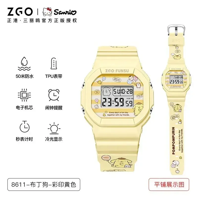 Sanrio ZGO Pacha&Sophomore dog Series Waterproof Luminous Electronic Watches for Girls Students Decorated KT Birthday Gifts