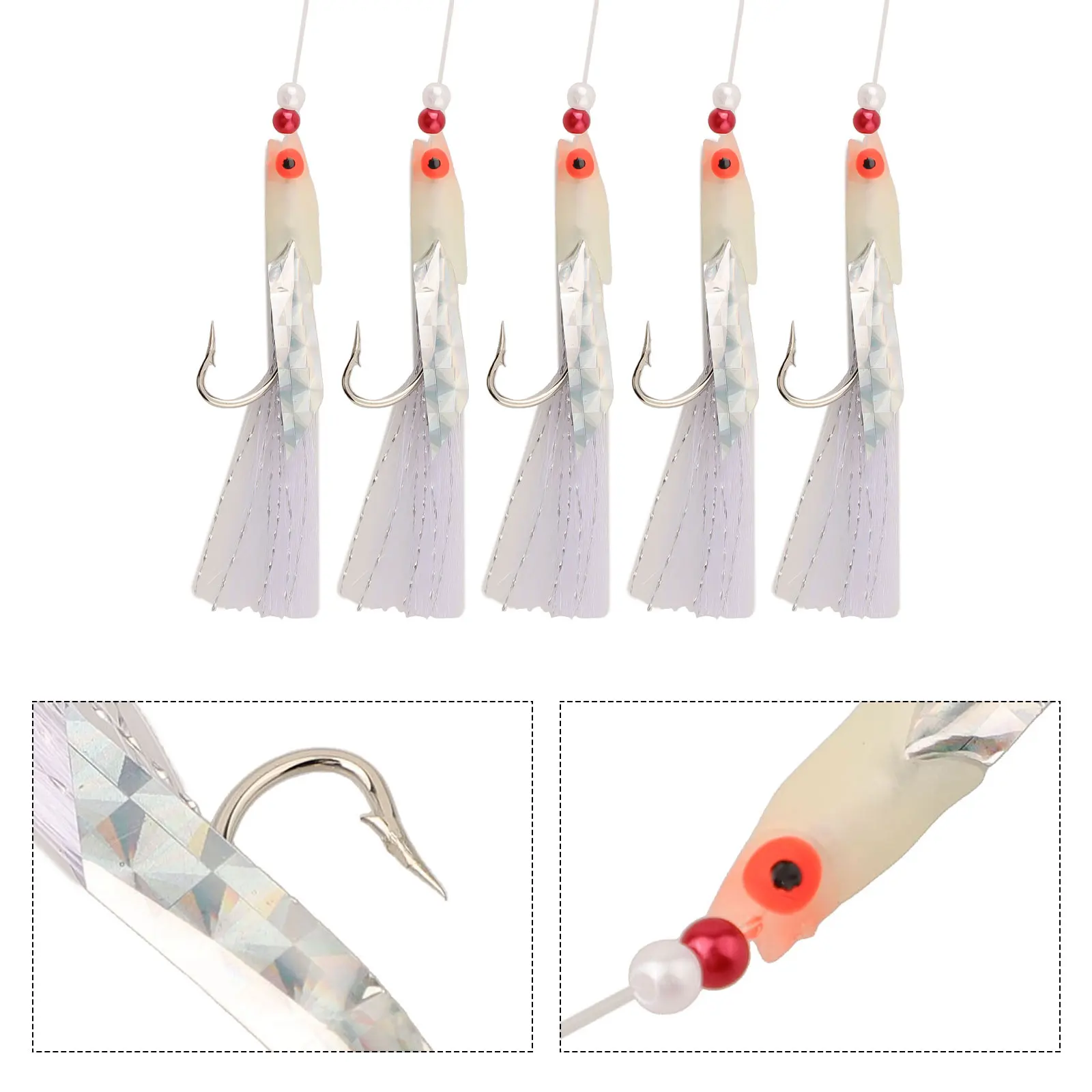 Fishing Hooks Bait Jigs Red White 0 5mm 80mm Supporting String 3 0 5 Pcs Pack 0 6mm 150cm Main String High carbon Steel