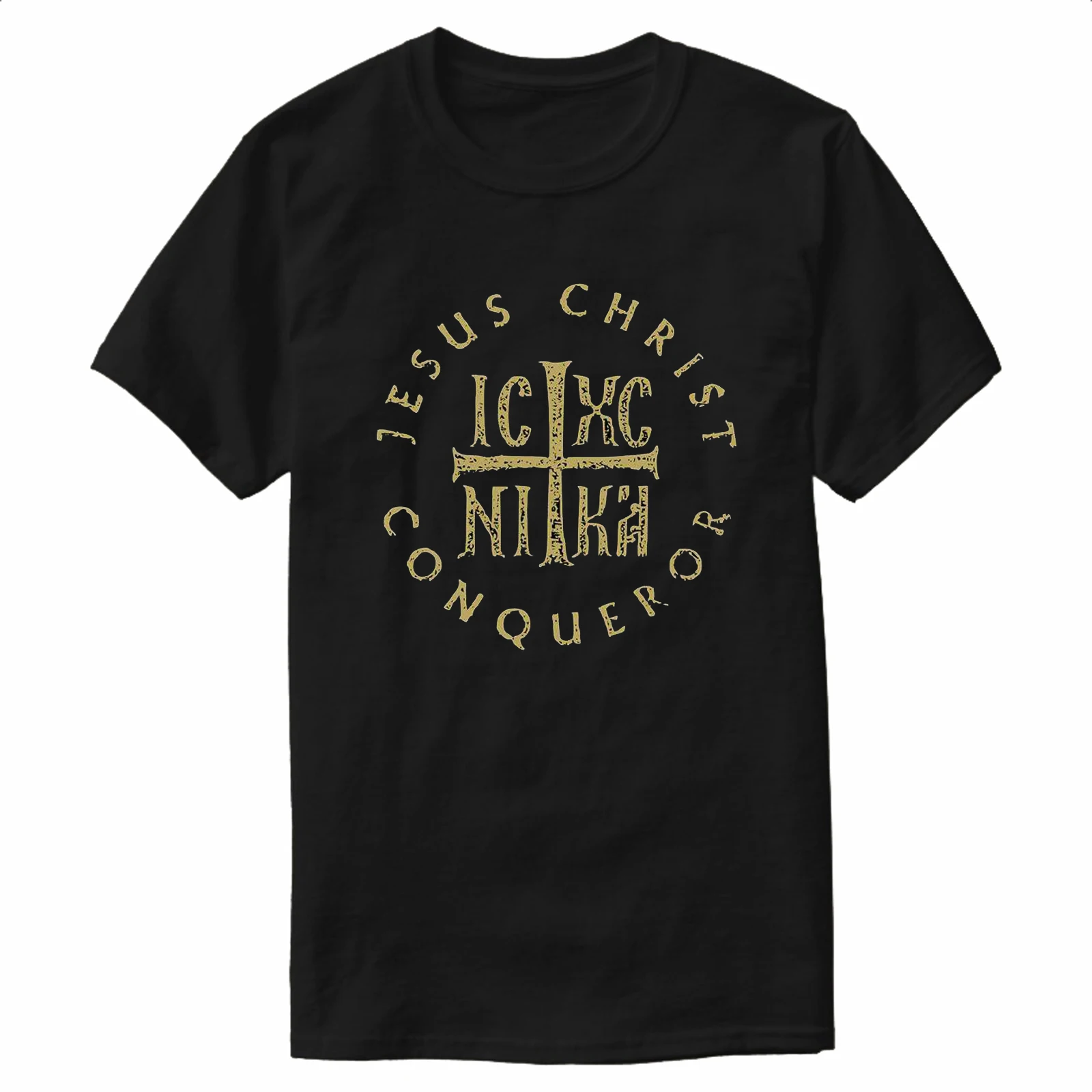 Jesus Christ Conqueror IC XC NIKA Cross Orthodox Christian T-Shirt 100% Cotton O-Neck Short Sleeve Summer Casual Mens T-shirt