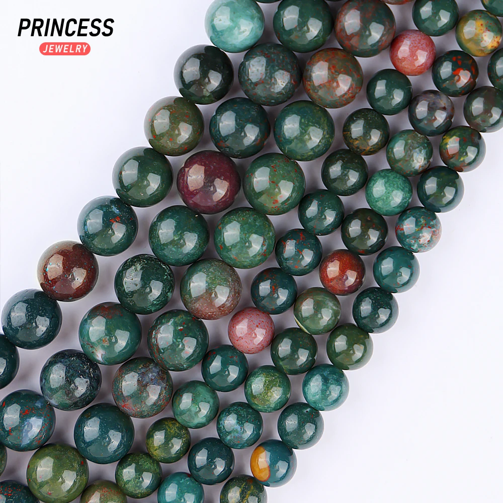 A++  Natural Indian Blood Stone Heliotrope 4 6 8 10mm Loose Beads for Jewelry Making Bracelet Wholesale Stone Bead DIY Accessori