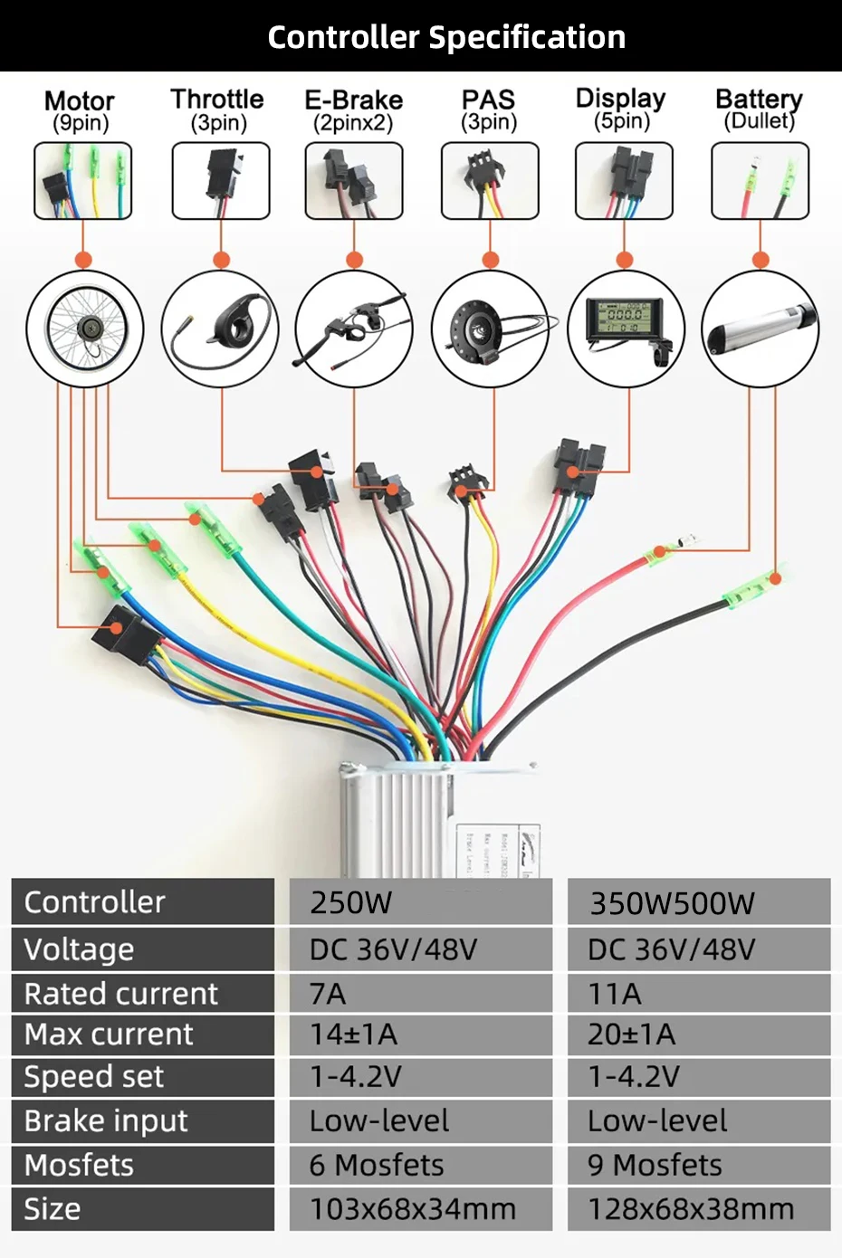 Electric Bike Controller 36V 48V 14A 20A 25A 40A for Motor Power 250W 350W 500W 1000W 1500W 2000W DC Controller Ebike Parts LCD