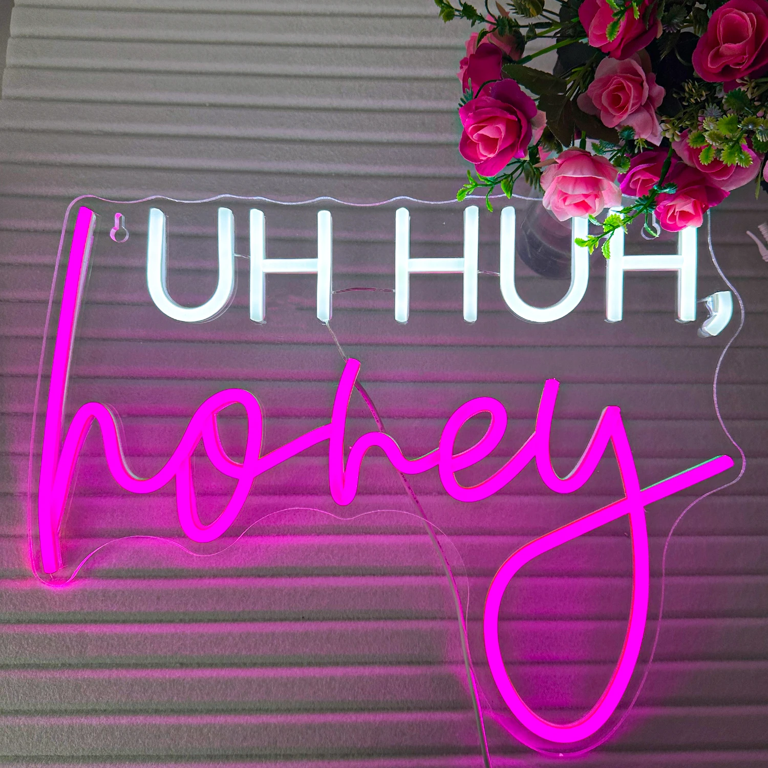 UH HUH Honey Neon Sign, LED, Antiplante to Me, Lettrage lumineux, Cuisine, Restaurant, Pub, Home Club Shop, Décoration murale