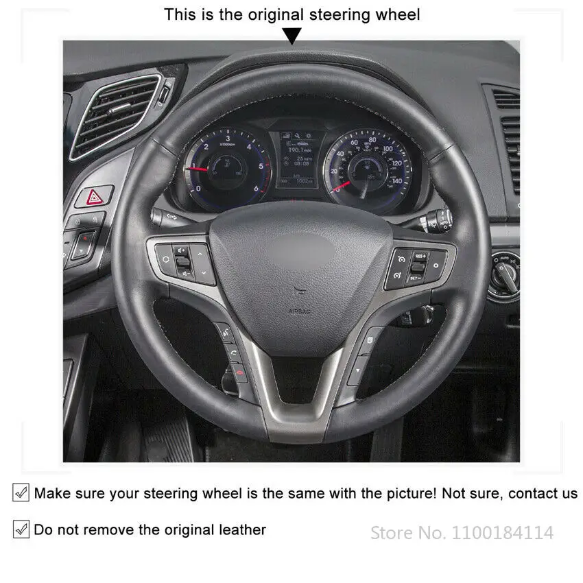 Non-slip Durable Black Genuine leather Car Steering Wheel Cover For Hyundai I40 Interior Accessories