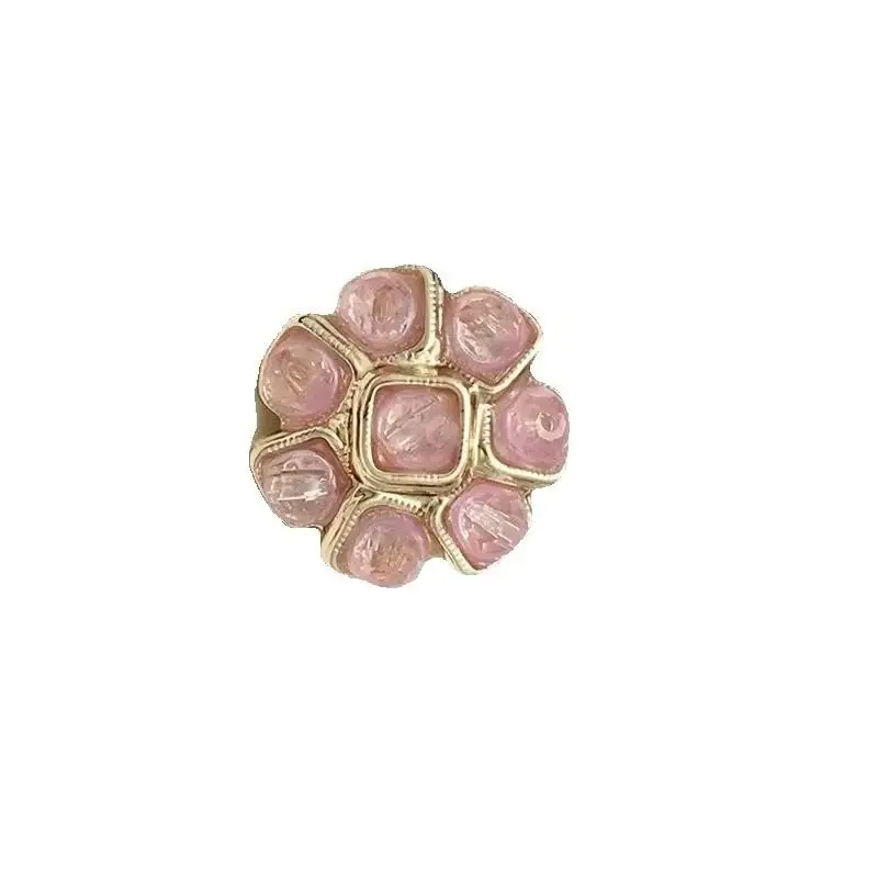 6PCS Metal buttons Colourful floral-shaped diamond-studded buttons Tweed suit buttons Coat decorative buttons