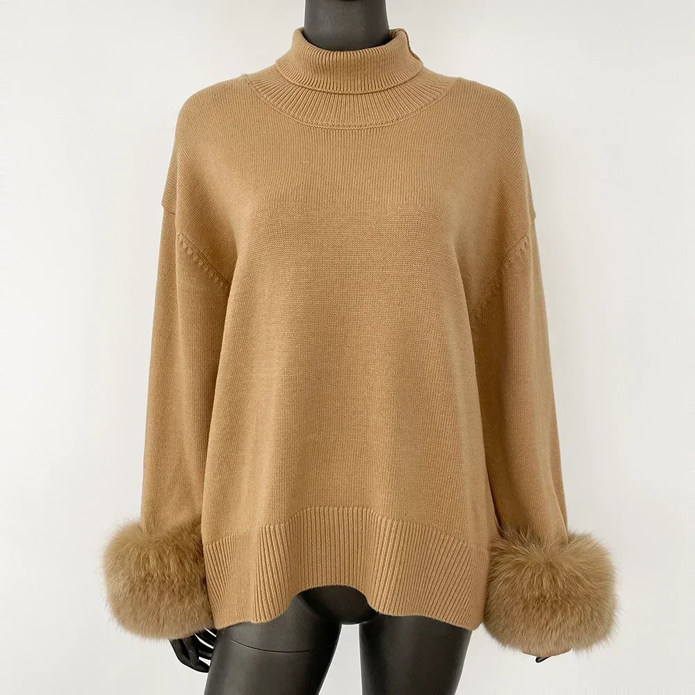 

Autumn Winter New Fashion Sweater Women Sleeves Slim Fit Sweaters Fur Knitwear Pull Femme Vintage Natural Real Fox Fur Coat