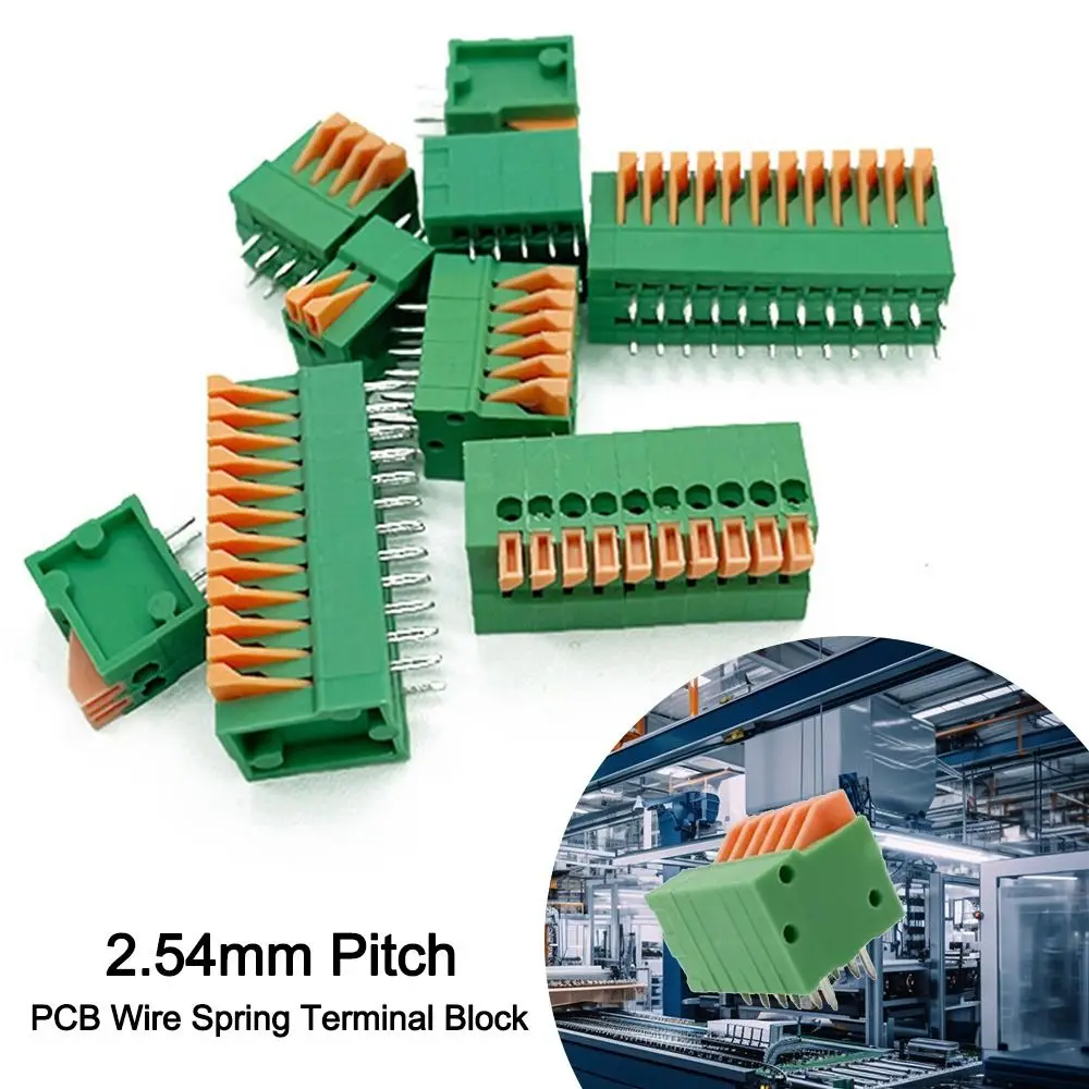 2.54mm Pitch Push-in Spring Screwless Terminal Block Straight/Bent Foot 2/3/4/5/6/7/8/9/10P PCB Connector KF141R Spliceable