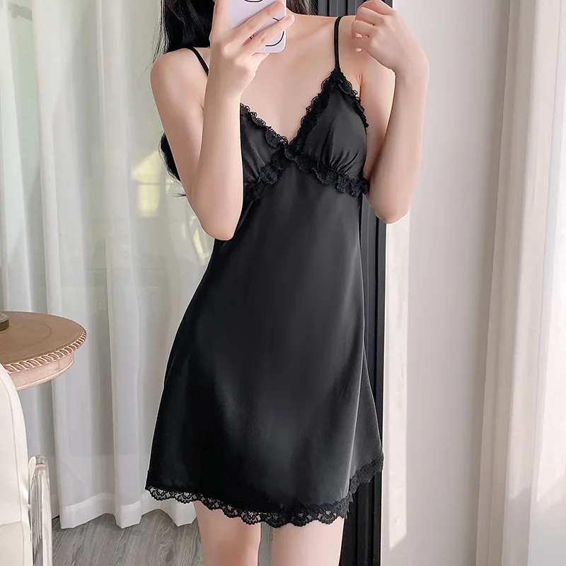 Été femme dentelle Applique chemise de nuit mode Satin vêtements de nuit jarretelle chemise de nuit vêtements de nuit sexy robe de maison