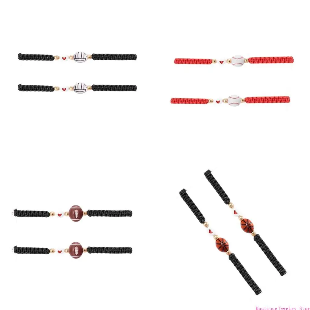 E1PE Trendy Handmade Wax Rope Bracelet Adjustable Length Wrist Bangle Unisex Fashion Accessory 2 Piece/set