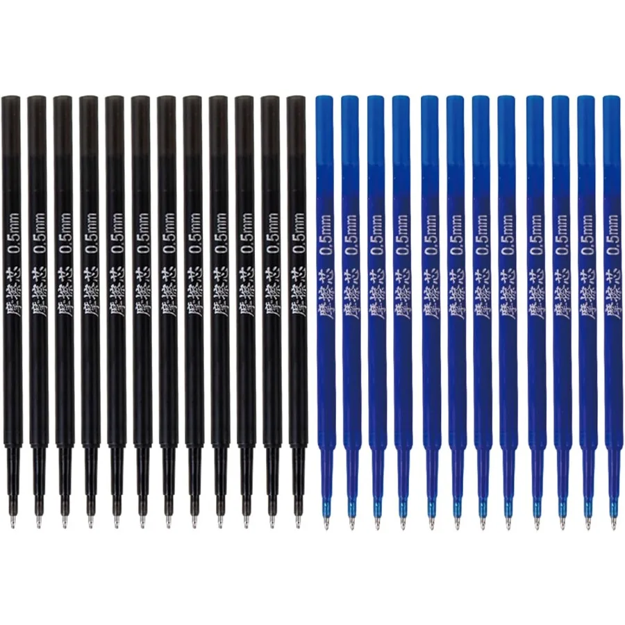 

30 Pcs Black Blue Ink Gel Pen Refills 0.5mm Fine Point Erasable Replacement Refill for Retractable Pens 15Pcs Black+15Pcs Blue