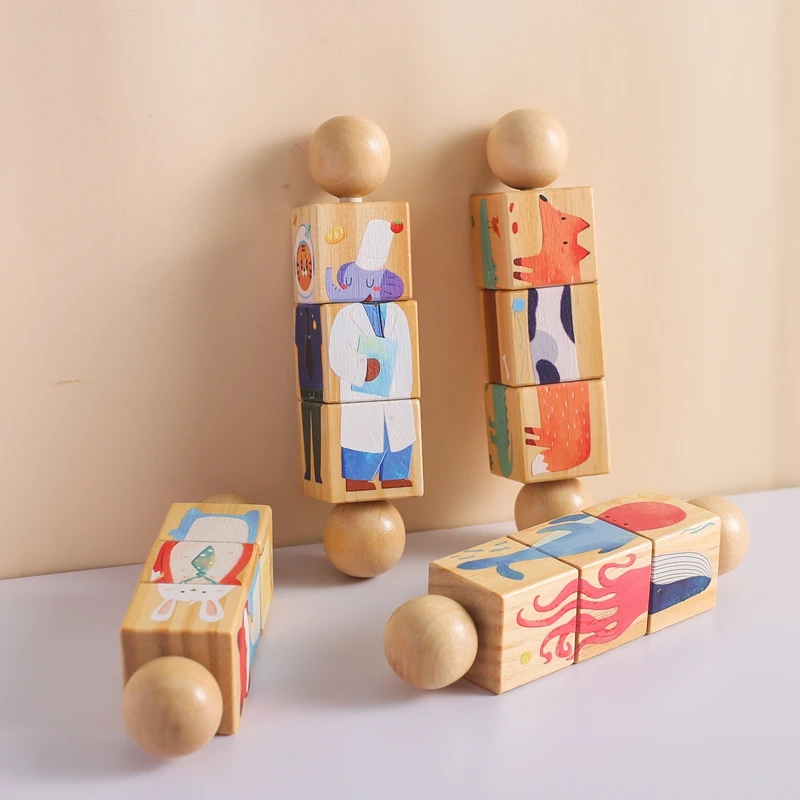 1pc Baby Wooden Montessori Toy Hand Bell Toy Develop Hand-on Ability Toy Children Animal Puzzle Classic Educational Toy Kid Gift