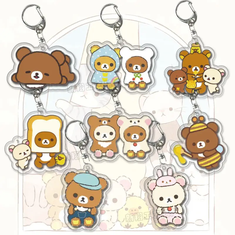 Rilakkuma dos desenhos animados bonito urso acrílico chaveiro estudante mochila pingente decoração acessórios chave meninas presente de aniversário