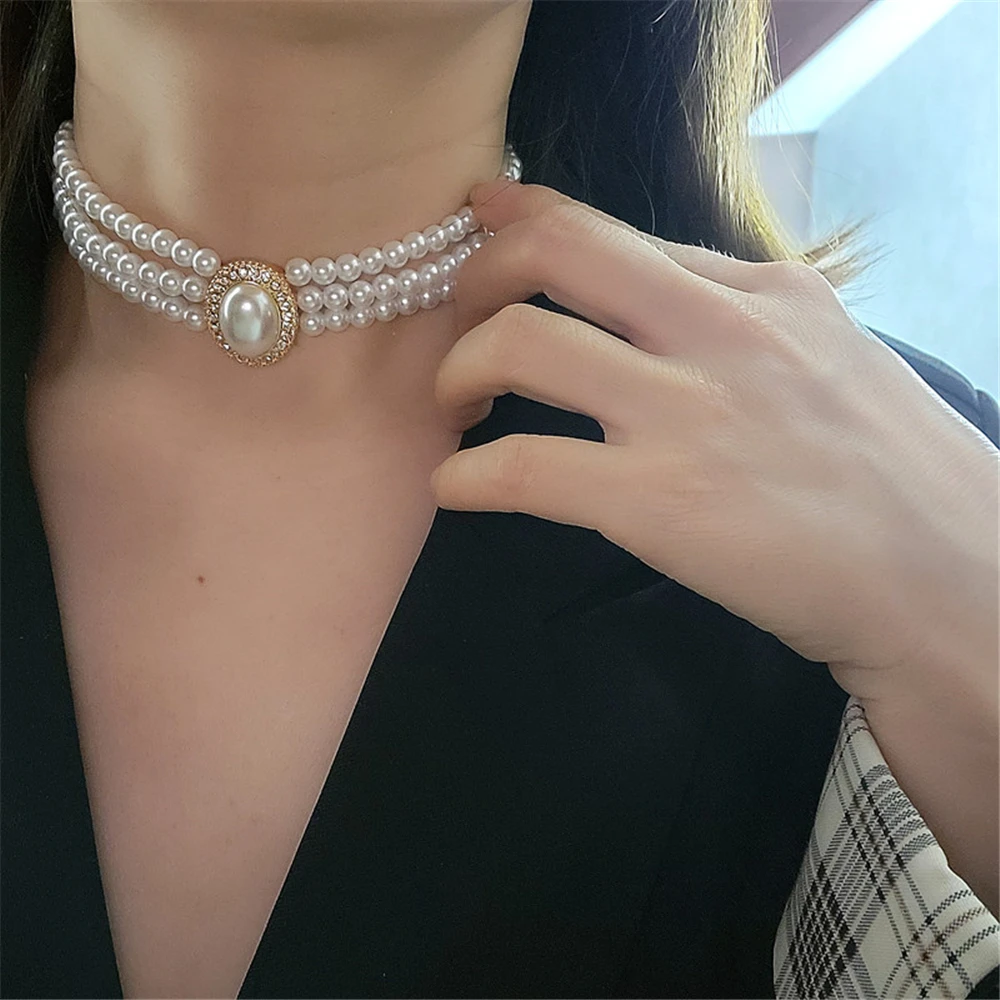 Luxury Vintage Three-layer Pearl Collar Choker, 2024 New In Trend Jewelry Fashion Woman\'s Choker Necklace on the Neck Party Gift