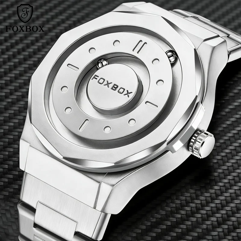 

Watch Men FOXBOX Magnetic Watches Quartz Waterproof Multiple Straps Stainless Steel bracelet Watches Silver Dial Fashion Sports