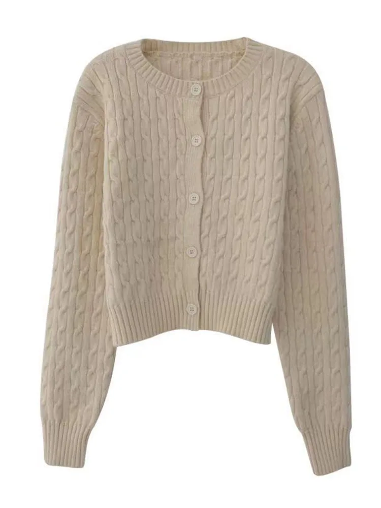 Women\'s Winter Wool Warm Slim Buttons O Neck Short Knitwear Korean Harajuku Fashion Long Sleeve Knitted Fallow Elastic Coat Top