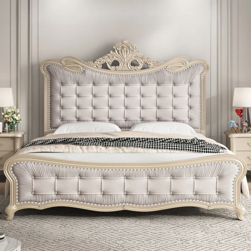 

Современная роскошная двуспальная кровать с деревянным каркасом в европейском стиле, эстетичная кровать размера King Size, элитная мебель для спальни