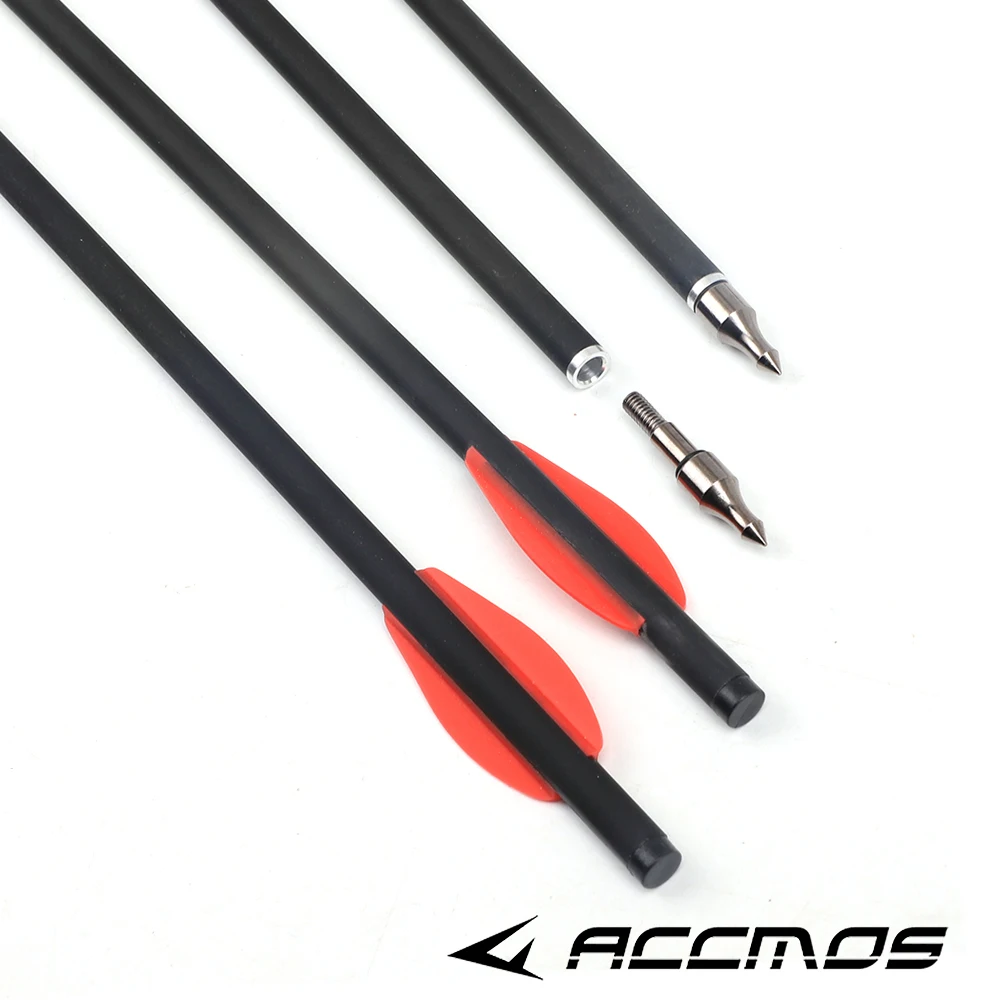 12/24pcs Mix Carbon Arrows Shaft Length 10 Inches with Red Feather for Hunting Archery