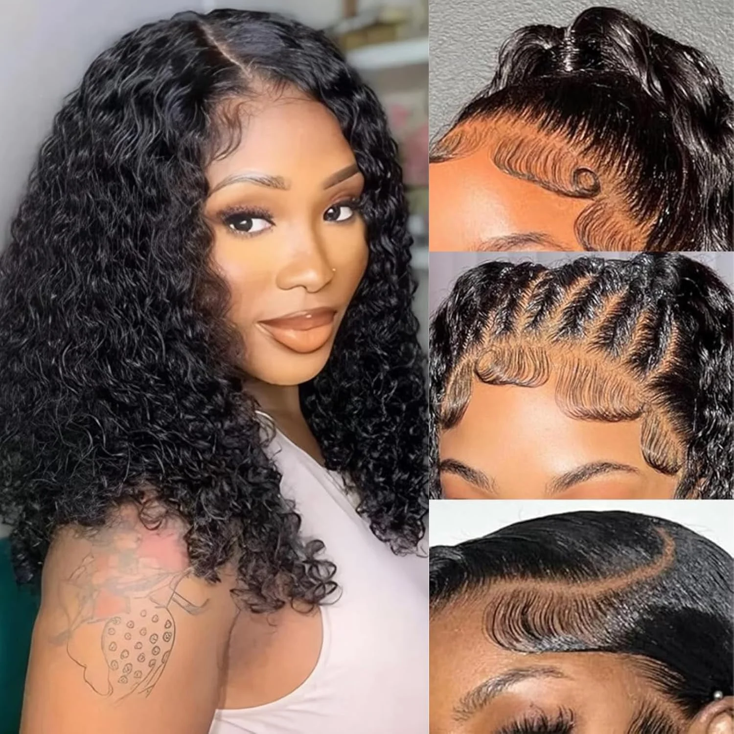 

Short Bob Wigs 13x4 Deep Curly Lace Front Wigs Human Hair For Black Women Glueless HD Full Lace Frontal Wigs Human Hair Pre Plucked With Baby Hair Natural Hairline