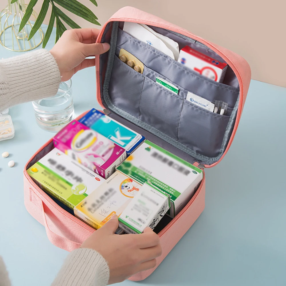 1pc Pink/Green/Grey Household Medical Emergency Kit Portable Large Capacity Portable Multifunctional Layered Storage Kit