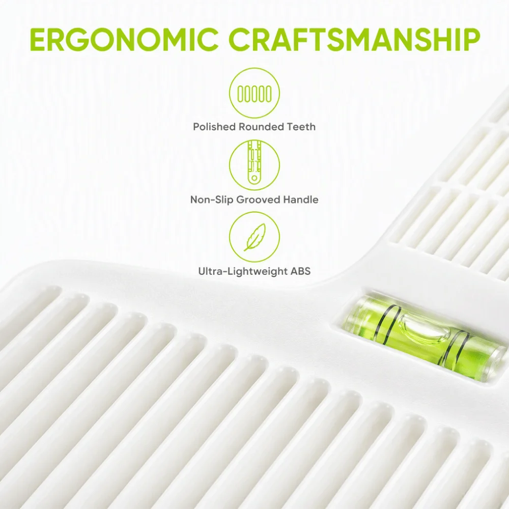White Professional Flat Comb Plastic Lightweight Hair Styling Comb Ergonomic Design Accurate Water Leveling Flat Top Comb