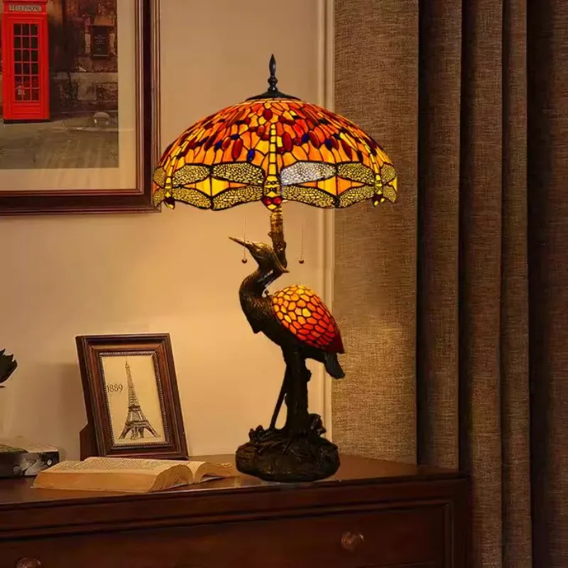 

Tiffany Dragonfly American nostalgic retro pure handmade art decoration rural pastoral European living room bedroom desk lamp